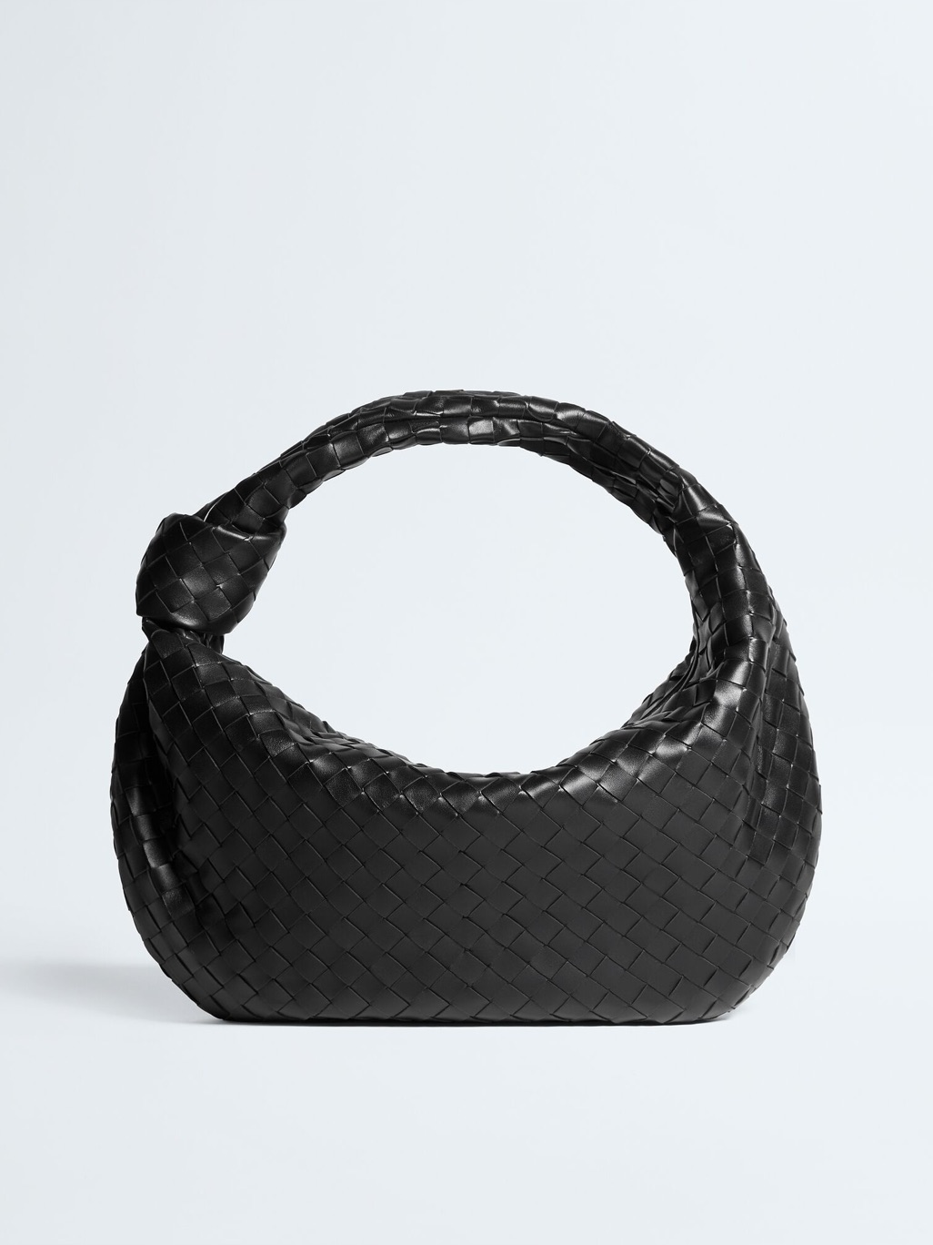 Bottega Veneta Black Silver Hardware Intrecciato Knot Shoulder Bag Classic Size